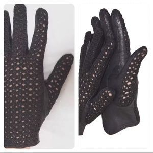 Vintage Italian stringback lamb leather driving gloves black size 6.5